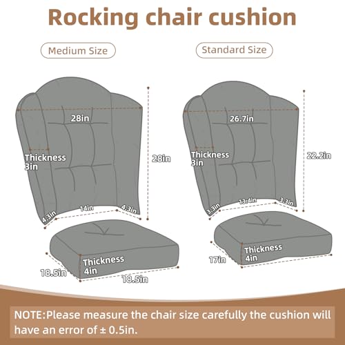 Wingback Rocking Chair Cushion Set, Medium, Grey - color: Grey, size: 28 x28 x3 in & 18.5 x18.5 x4 inch