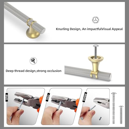 20 Pack 5 Inch Gold and Brushed Satin Nickel Cabinet Handles - color: Nickel and Gold Knurled, size: 5'' Hole Center(128mm)