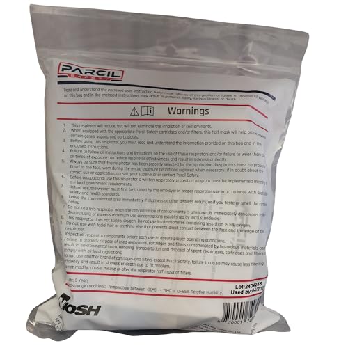 Parcil Safety UltraSeal Reusable Half-Face Respirator Mask | NIOSH-Approved | OV/P95 Protection, Standard Bayonet Cartridges