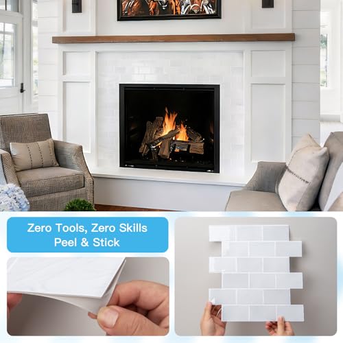Art3d 10-Pack Subway Peel and Stick Backsplash, White Marble, 12 x 12 Inch - color: White Stone Marble