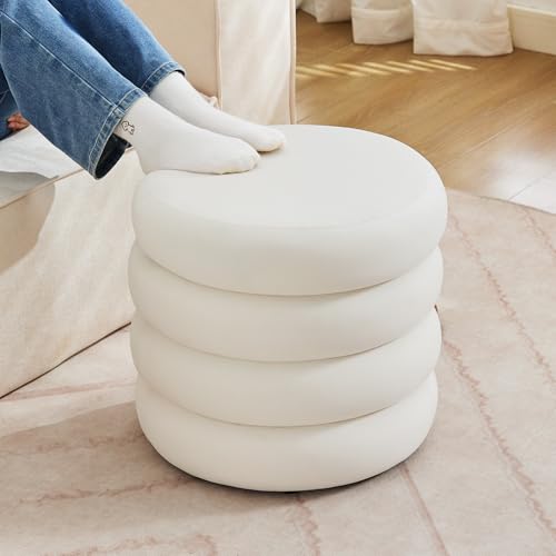 Velvet Storage Ottoman Set of 2, Compact Round Tufted Pair with Removable Lids for Lounge, Dorm and Entryway, Velvet White - color: White