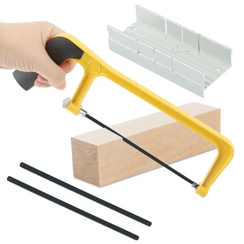 6'' Mini Hacksaw and Mitre Block Set, Compact Hand Operated Hack Saw with 2 Spare Blades, Aluminum Cutting Saw Hack Saws for Metal, Used to Cut Drywall, Wood, Metel, Plastic (Yellow) - color: Yellow