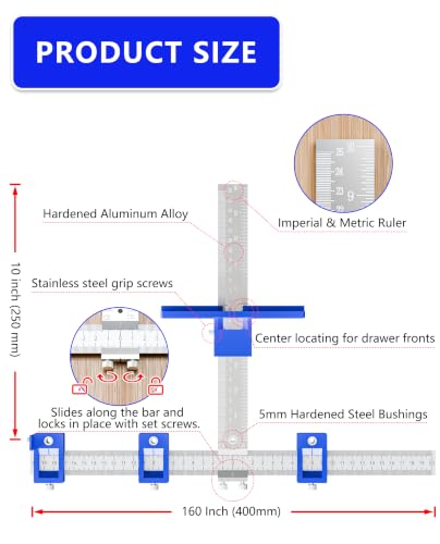 Cabinet Hardware Jig, Cabinet Handle Template with Center Punch. - color: Blue