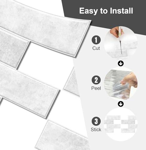 10 Sheets Thicker Design Peel and Stick Backsplash, Self Adhesive Wall Tiles, Stick on Backsplash for Kitchen and Bathroom, 12"x9.8",Light Gray - color: Grayish White