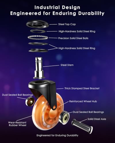 RidRed Gaming Chair Wheels - Heavy-Duty Office Chair Wheels - Replacement Rubber Casters- Universal Fit 3 Inch Chair Casters, Noise Free, Fits 98% Chair, for All Floor - color: Orange