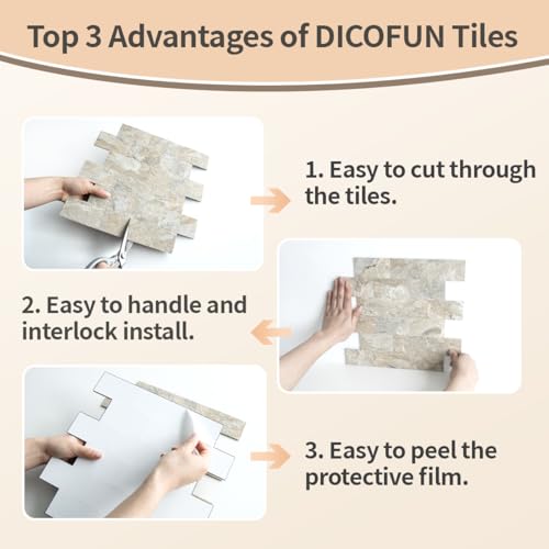 DICOFUN 1 Sheet Sandstone Peel and Stick Backsplash Wall Tiles, 12"x12" Thick PVC Subway Tile for Kitchen Backsplash - color: Gold Sandstone, size: 1 Sheet, 12"x12"x0.12"