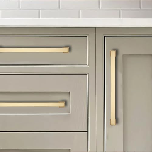 khtumeware 10 Pack 10inch(256mm) Hole Center Brushed Brass Cabinet Pulls Heavy-Duty Satin Brass Cabinet Hardware Pulls for Kitchens, bathrooms and Dresser Handle - color: Brushed Brass, size: 10inch(256mm) hole center
