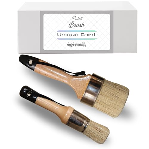 Chalk Paint Brush – 2 PCs 1 Round Paint Brush Furniture Painting 1 Oval Chalk Paint – Bristle Paint Brushes Set Suitable for Chalk Paint Wax - Home Decor – Cabinets - Stencil - Milk Paint