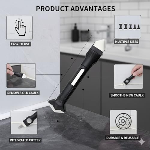 3-in-1 Silicone Caulking Tool with ABS Head – Ideal for Sealing, Cleaning, and Scraping Glue – Durable Plastic Handle for Easy Use, Caulking Tool, Ergonomic Handle