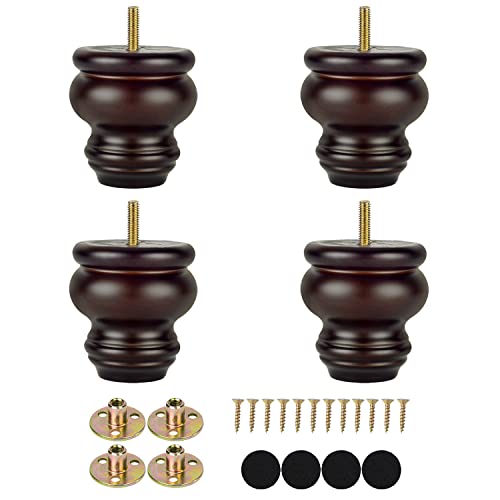 Michanco 3 Inch Wood Furniture Legs Replacement Bun Feet Set of 4 Round Wooden Legs for Sofa Couch Cabinet Ottoman - color: 3 Inch Espresso