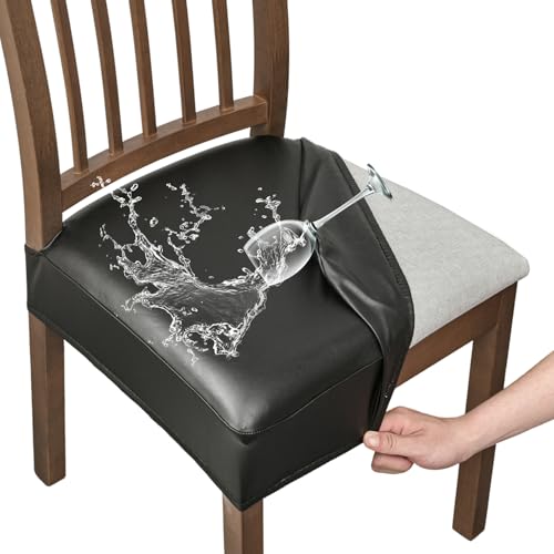 FUANGUI Dining Chair Covers Set of 4, Kitchen Chair Seat Covers - color: Pu-black