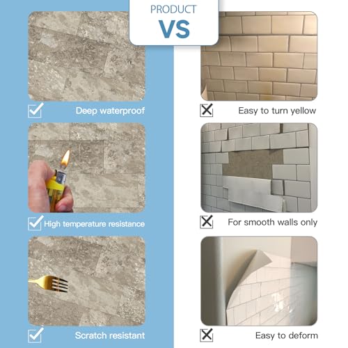 2026 New Upgrade Peel and Stick Backsplash Tile, Peel and Stick 11.34" X 11.57" Wall Tile for Kitchen, Bathroom, Fireplace, Laundry (Brownish Stone, 10 Packs) - color: Brownish Stone