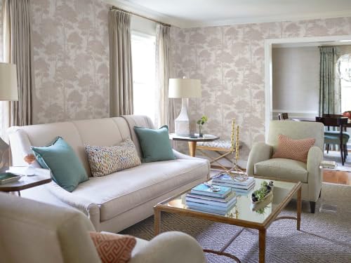 Ismoon Beige Peel Stick Wallpaper Forest Mural Toile Stick on Wallpaper - color: Beige, size: 17.3" x 78.7"