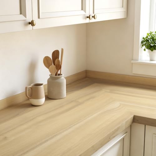Livelynine 15.8x197 White Oak Wood Grain Contact Paper Peel and Stick Countertop Vinyl Wrap Heat Resistant Waterproof Wooden Wallpaper Waterproof Kitchen Cabinet Covers Removable Maple Veneer Sheet - size: 15.8"W x 197"L