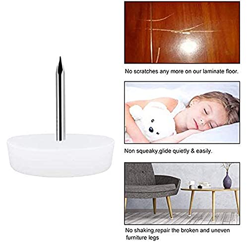 14mm White Nylon Furniture Sliders Nail On - Chair Leg Floor Protectors Nail - Nylon Chair Glides with Nail White Sliders Head, Chair, Table Leg Feet Protector Nail(Flat Bottom 100 Pcs) - size: 14 mm