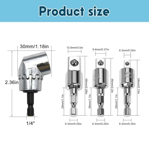 105 Degree Right Angle Drill Adapter 1/4 Inch Hex Bit Driver Attachment - color: Silver, size: 4 Pcs