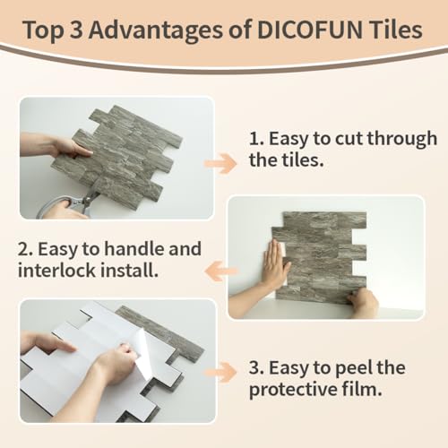 DICOFUN 1 Sheet Apache Brown Rock Thick PVC Peel and Stick Backsplash Wall Tiles, 12"x12" Self Adhesive Subway Tile for Kitchen and Bathroom Backsplash - color: Apache Brown Rock, size: 1 Sheet, 12"x12"x0.12"