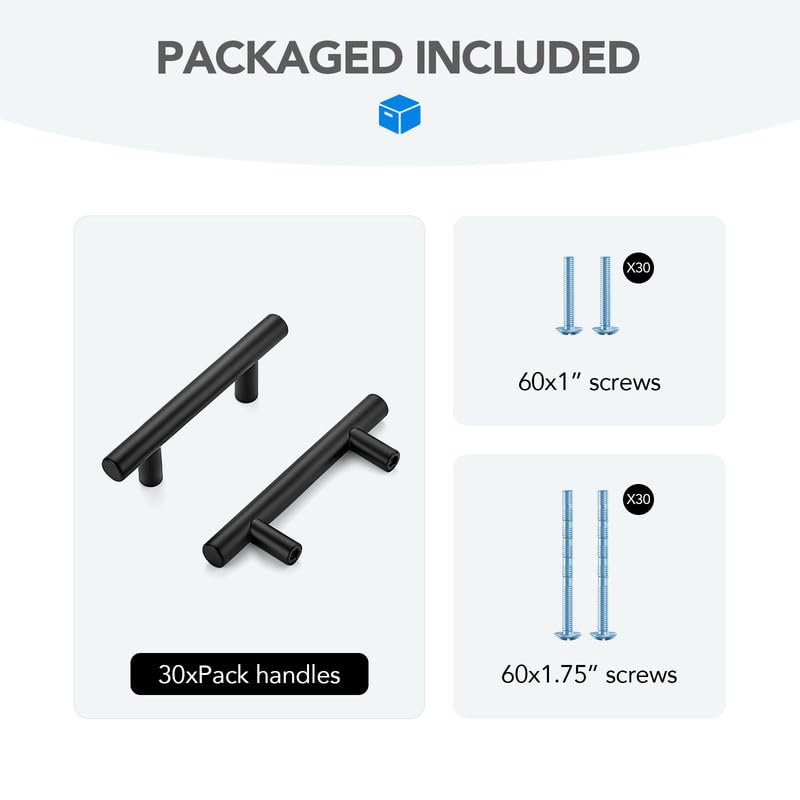 HOME EDIT Matte Black Cabinet Handles, Drawer Pulls, 2-1/2 Inch, 30 Pack - color: Matte Black, size: 2-1/2 Inch Hole Center
