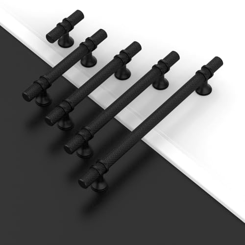 10 Pack Matte Black Knurled Cabinet Knobs Kitchen Black Knobs Drawer Pulls Hardware for Cupboard - color: Matte Black, size: Single Hole Mount - Knob
