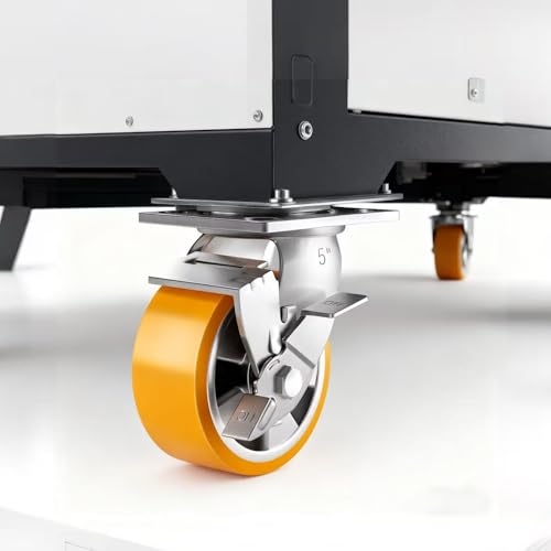 5 Inch Heavy Duty Casters Set of 4, Industrial Locking Casters 5000lbs Load Capacity, Plate Swivel Castor Wheels for Heavy Duty Carts, Workbench, Equipment, Platform Truck (Orange) - style: 5″ With brake