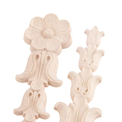 10Pcs Wood Carved Appliques Onlays Long Flower Carving Decals for Furniture