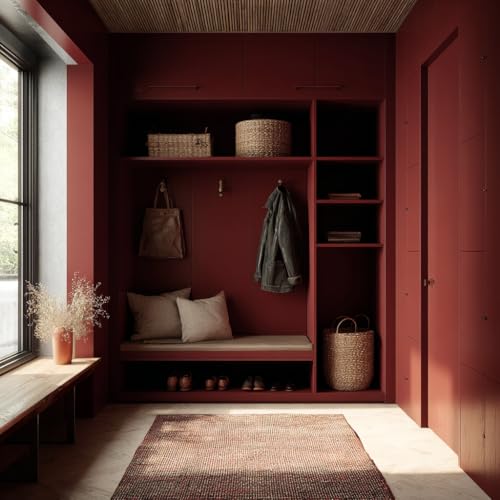Evolve Interior Paint & Primer, Four Sheens, 1-Gallon & 5-Gallon, Designer Curated Color Palette – One-Coat Coverage, Excellent Hide, Low VOC, Low Odor, Washable Paint for Walls, Ceilings & Trim - Semi-Gloss Sheen (Burgundy, 5-Gallon (640 fl. Oz.)) - colo