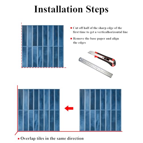 Alwayspon 10 Sheets 3D Peel and Stick PVC Backsplash Tiles, 10"x10" Self-Adhesive Wall Tile Stickers Stick on Subway Tiles for Kitchen Bathroom, Dark Blue - color: T80563