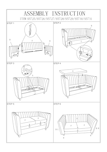 Container Furniture Direct Cavira Luxury Velvet Couch for Living Room with High Density Foam, Soft Fabric Upholstery, Removable Cushions and Solid Wood Legs, 60.2'' Wide Loveseat, Black - color: Black, size: Loveseat