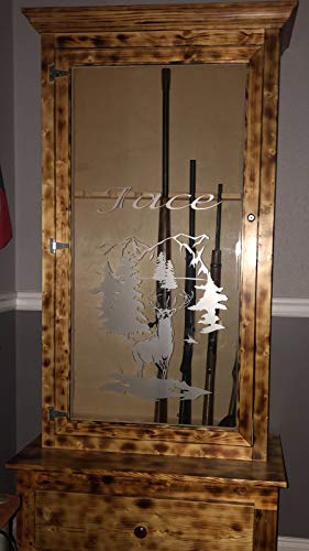Deer Buck Mountains DIY Etched Glass Vinyl Gun Cabinet Window Front Door GC06B