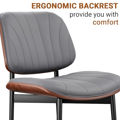 REONEY Dining Chairs Set of 4, Mid-Century Modern Kitchen Chairs, Gray - color: Dark Gray Shell Strips