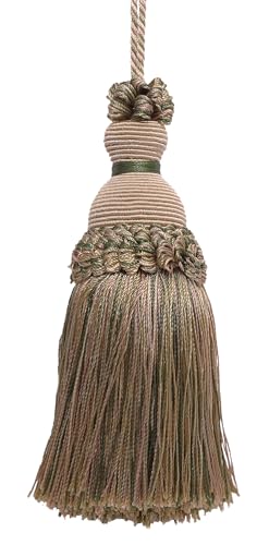 DÉCOPRO Beautiful Hand-Crafted 5" (12.5cm) Key Tassel, 3 1/2" (8.5cm) Loop # IKTJ, Beige Khaki Green #4567 (Khaki Green, Dark Beige) Set of 2 - color: Beige Khaki Green #4567 (Khaki Green, Dark Beige), size: Set of 2