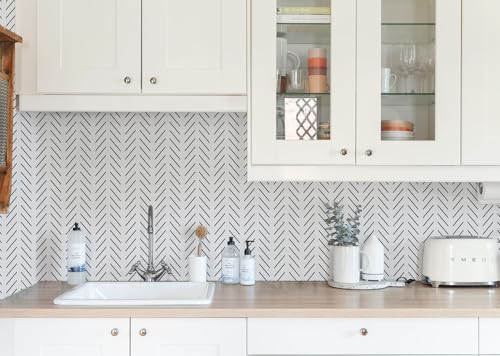 Orainege Black and White Wallpaper Peel and Stick Herringbone Contact Paper - color: Black/White, size: 17.7" x 196.8"