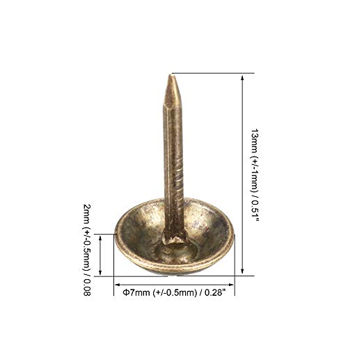 uxcell Upholstery Nails Tacks 7mm Dia 13mm Height Retro Round Thumb Push Pins Bronze Tone for Furniture Sofa Headboards, 100 Pcs - size: 7mmx13mm