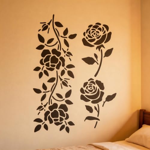 TIAMECH A4 Reusable Rose Flower Stencil for Painting - color: Rose Flower Vine