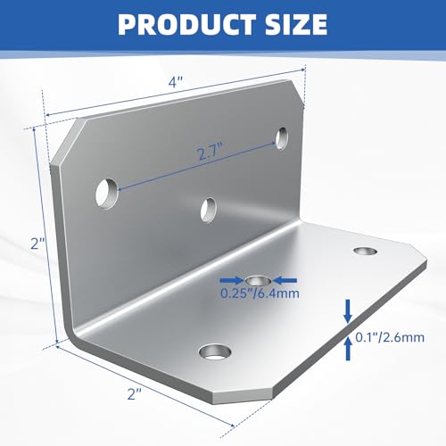 4"x2" Steel L Brackets,Corner Braces for Wood Furniture - size: (4PCS)Silver