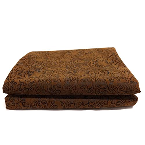 Mybecca 16oz Full Grain Soft Skin Leather Fabric (54" Wide) by The Yard (Tooled Floral Nugget) - size: Tooled Floral Nugget
