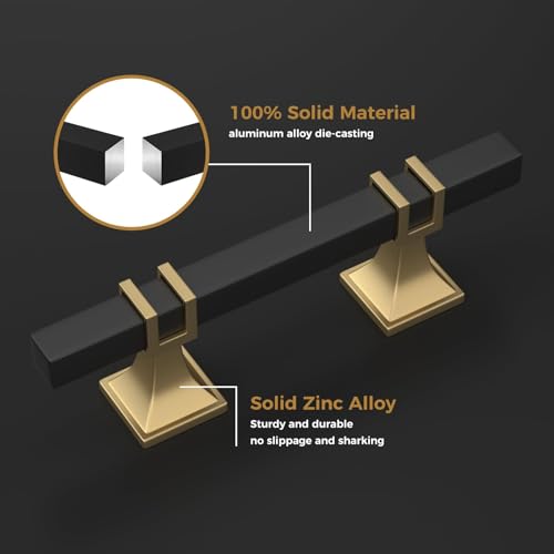 Haliwu Black and Gold Cabinet Pulls 6 Pack 3 Inch, Matte Black Drawer Handles Square 2 Tone Hardware, T Bar Cabinet Pulls for Dresser Bathroom Closet and Cupboard - color: Black and Matte Gold, size: 76mm(3 inch)