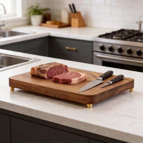 4PCS Brass Cutting Board Feet with Screws & Washers,Decorative Metal Furniture Feet for Jewelry Box Walnut Wood Board Display Tray,Professional Raised Cabinet Feet for Kitchen Appliances Countertop