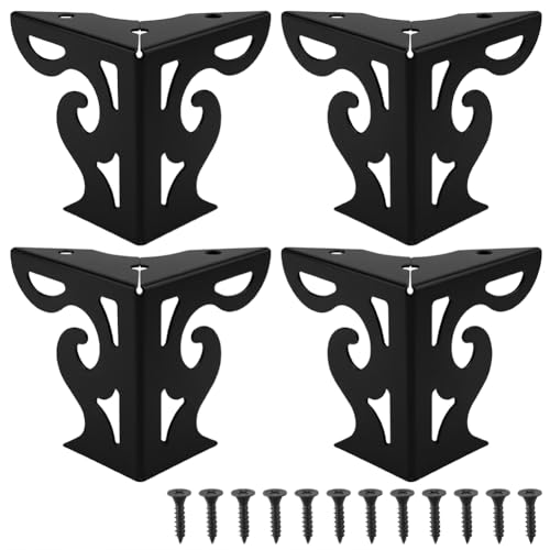 CRASPIRE 4Pcs Hollow Out Furniture Legs 3.15 Inch Set Black Artistic Metal Sofa for Table Cabinet Legs Dresser Feet Triangle Couch Shelf Repair Restoration Replacement Bookcase Wardrobe Bed - color: 4 Sets Black