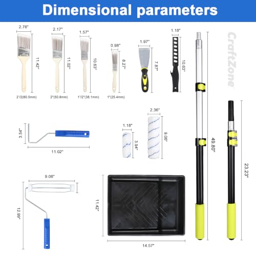 29PCS Paint Roller Kit with 9 Inch & 4 Inch Paint Rollers, Extension Pole 2-4 FT, Wall Painting Supplies, House Painting Set with Rainsuit & Drop Cloth for Home Office Shop