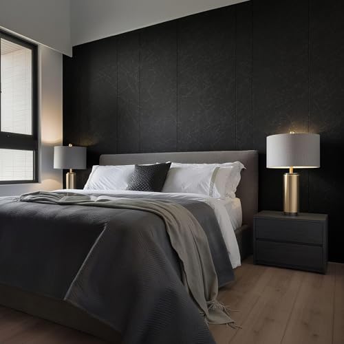 Kitico 17" x 393" Black Silk Wallpaper Peel and Stick, Embossed Textured Self Adhesive Wallpaper, Contact Paper Removable Waterproof Kitchen Vinyl Wrap Cabinet Furniture Textured Renter Friendly Wall - size: 17.7" x 393"
