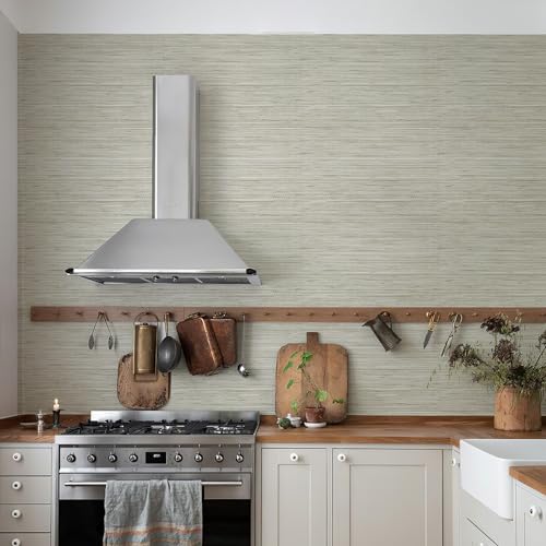 HueBurst Grasscloth Peel and Stick Wallpaper 17.3" x 197" Renter Friendly, Cream Textured Grassweave Wallpaper Self Adhesive Removable for Bathroom Bedroom - color: Cream, size: 17.3" x 197"