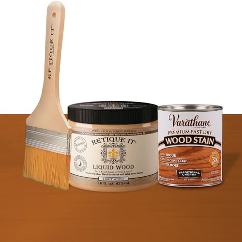 Retique It Liquid Wood - Pt Light Wood with Traditional Cherry Stain-Stainable Wood Fiber Paint-Put a fresh coat of wood on it (16oz LW Trad Cherry) - color: 45 Traditional Cherry, size: 16 Fl Oz (Pack of 1)