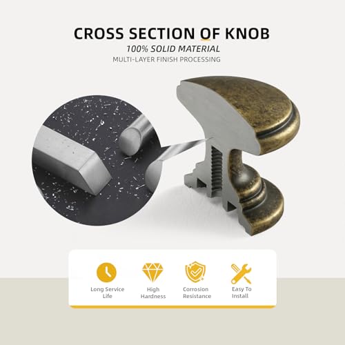 Goldenwarm Cabinet Knobs, Antique Brass Dresser Knobs 1-1/5 Inch 25 Pack Round Kitchen Hardware, Solid Zinc Alloy, Single Hole, Screws Included, Drawer Knob for Cupboard Dresser Bathroom Vanity - color: Antique Brass