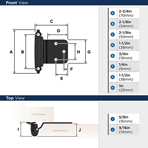 Amerock 1 Pair Variable Overlay Reverse Bevel Matte Black Cabinet Hinge - color: Matte Black, size: Reverse Bevel