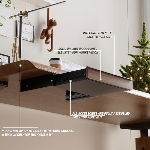 Under Desk Drawer, Solid Walnut Wood Panel – Sturdy Ball Bearing Slides, Easy Under-Desk Mount, Integrated Handle, Desktop Organizer for Office & Home Workstation - color: Walnut