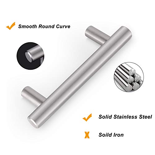 Probrico 10 Pack | 3-1/2'' Solid Cabinet Pulls Brushed Nickel Stainless Steel Kitchen Cupboard Handles, Euro T Bar Stainless Steel Kitchen Drawer Pulls Bathroom/Bedroom/Wardrobe Cabinet Hardware - color: Brushed Nickel, size: 3-1/2" hole center