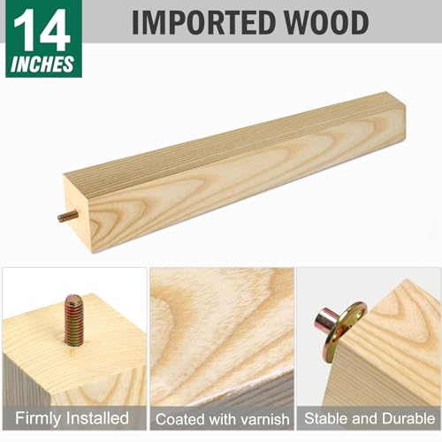 FoDau770 Square Furniture Legs 14 Inch, Ash Wood Legs with 5/16"-18 Bolts - size: 14 Inch