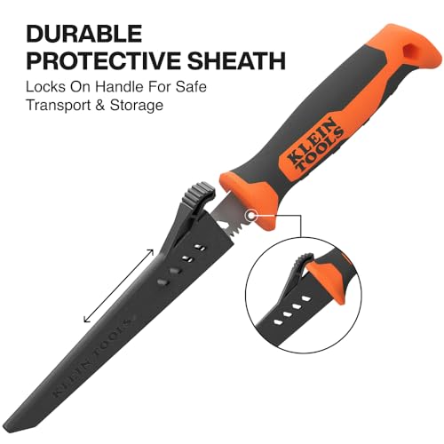 Klein Tools 31711 Fixed Blade Rasping Jab Saw with Sheath, Triple Ground Teeth Cuts Drywall, Plywood, Plastic and Wallboard, Hardened Steel Blade - style: Fixed Jab Saw