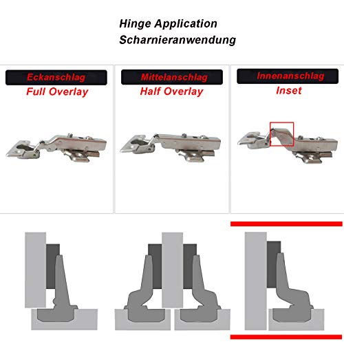 LIKERAINY 95 Degree Inset Hinges 26mm with Damper Soft Closing Clip on Assembly Kitchen Cabinet Cupboard Wardrobe Door Hinge Pack of 4 - size: Inset